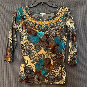 Embellished Floral, velvit Women's Top